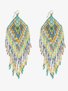 Myra Bag Lonanna Beaded Fringe Earrings in Turquoise, Yellow & Purple